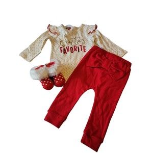 Christmas Polka Dot Bodysuit With Bow Leggings And Booties 3-6m